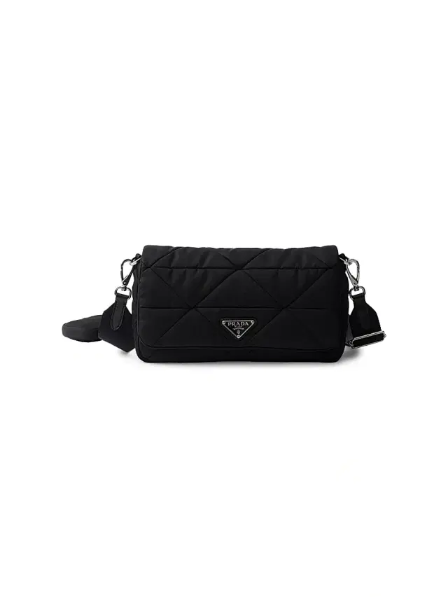 Women's Padded Re-Nylon Shoulder Bag - Black