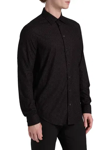 Emporio Armani Men's Flocked Velvet Sport Shirt - Black | Thumbnail 4 Emporio Armani Men's Flocked Velvet Sport Shirt - Black | Thumbnail 4