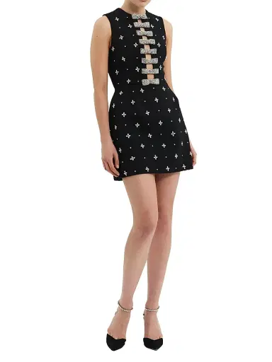 Rebecca Vallance Women's Piper Embellished Bow Stretch-Crepe Minidress - Black - Size 12 | Thumbnail 2