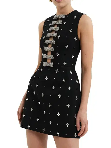 Rebecca Vallance Women's Piper Embellished Bow Stretch-Crepe Minidress - Black - Size 12 | Thumbnail 3