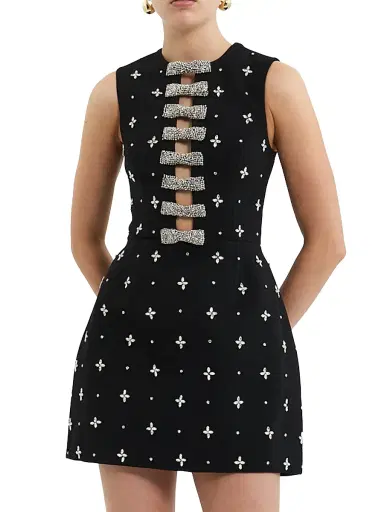 Rebecca Vallance Women's Piper Embellished Bow Stretch-Crepe Minidress - Black - Size 12 | Thumbnail 1
