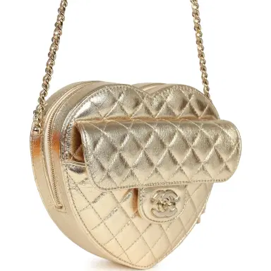 Chanel Chanel CC In Love Large Heart Bag with Chain Gold Metallic Lambskin Light Gold Hardware | Thumbnail 2 Chanel Chanel CC In Love Large Heart Bag with Chain Gold Metallic Lambskin Light Gold Hardware | Thumbnail 2