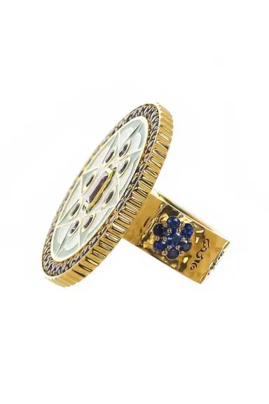 BUDDHA MAMA Blue Sapphire Kelly Green Mandala Coin Ring | Thumbnail 5