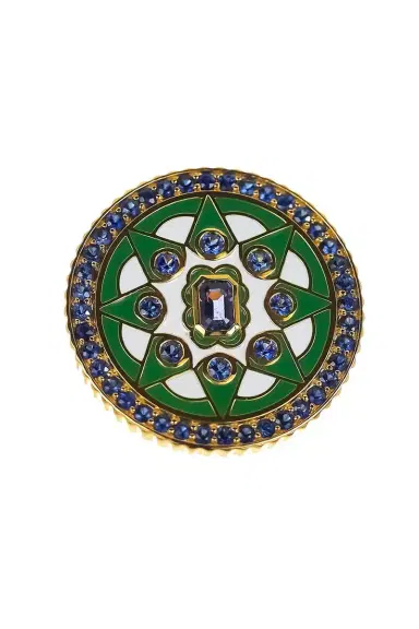 BUDDHA MAMA Blue Sapphire Kelly Green Mandala Coin Ring | Thumbnail 1