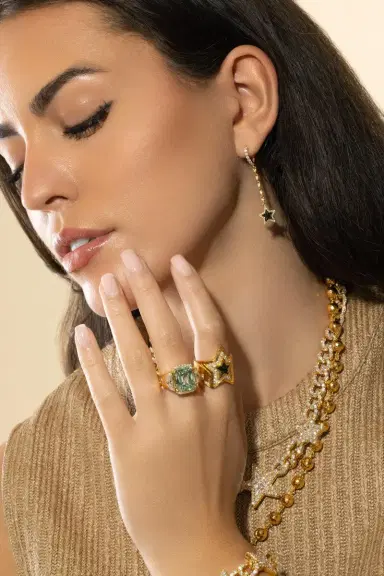 BUDDHA MAMA Green Tourmaline Star Wrap Ring | Thumbnail 4