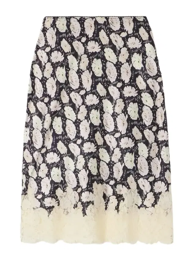 DÔEN Elowette Lace-trimmed Floral-print Silk-satin Skirt