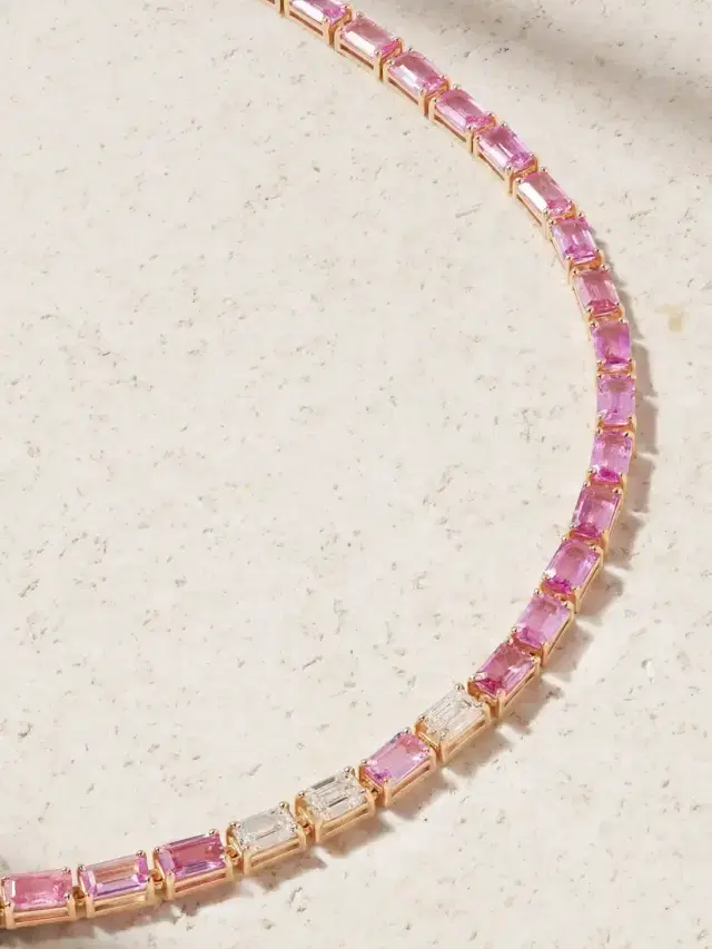 SHAY 18-karat Rose Gold Sapphire And Diamond Tennis Necklace