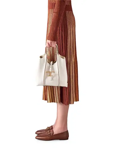 Tod's Women's Mini T Timeless Leather Shopper Tote Bag - Bianco Calce | Thumbnail 3 Tod's Women's Mini T Timeless Leather Shopper Tote Bag - Bianco Calce | Thumbnail 3