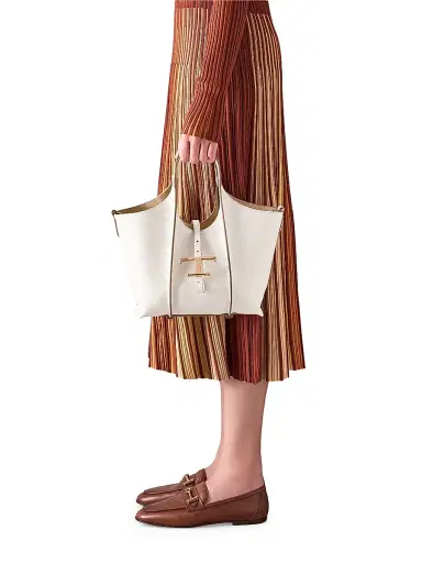 Tod's Women's Mini T Timeless Leather Shopper Tote Bag - Bianco Calce | Thumbnail 4 Tod's Women's Mini T Timeless Leather Shopper Tote Bag - Bianco Calce | Thumbnail 4