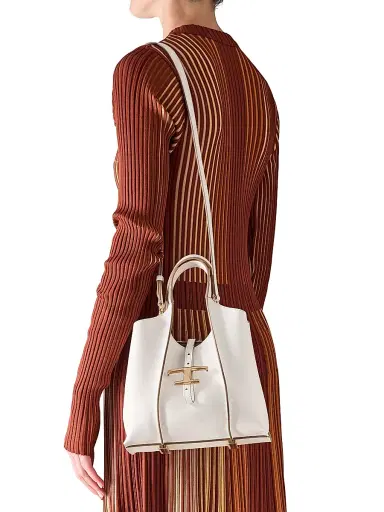 Tod's Women's Mini T Timeless Leather Shopper Tote Bag - Bianco Calce | Thumbnail 5 Tod's Women's Mini T Timeless Leather Shopper Tote Bag - Bianco Calce | Thumbnail 5
