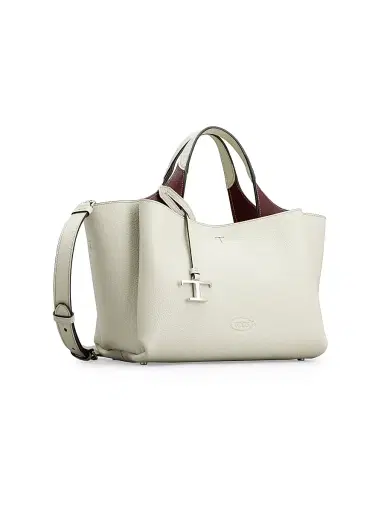 Tod's Women's Mini Mancini Leather Tote Bag - Bianco Bordeaux | Thumbnail 3 Tod's Women's Mini Mancini Leather Tote Bag - Bianco Bordeaux | Thumbnail 3