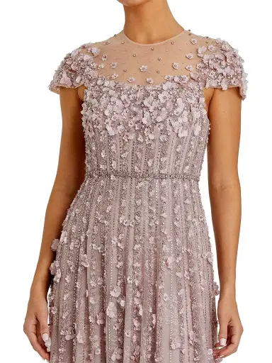 Mac Duggal Women's Embellished Illusion-Neck Mesh Evening Gown - Vintage Lilac - Size 18 | Thumbnail 3