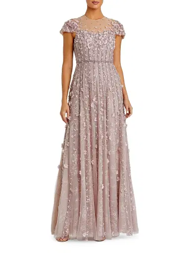 Mac Duggal Women's Embellished Illusion-Neck Mesh Evening Gown - Vintage Lilac - Size 18 | Thumbnail 1
