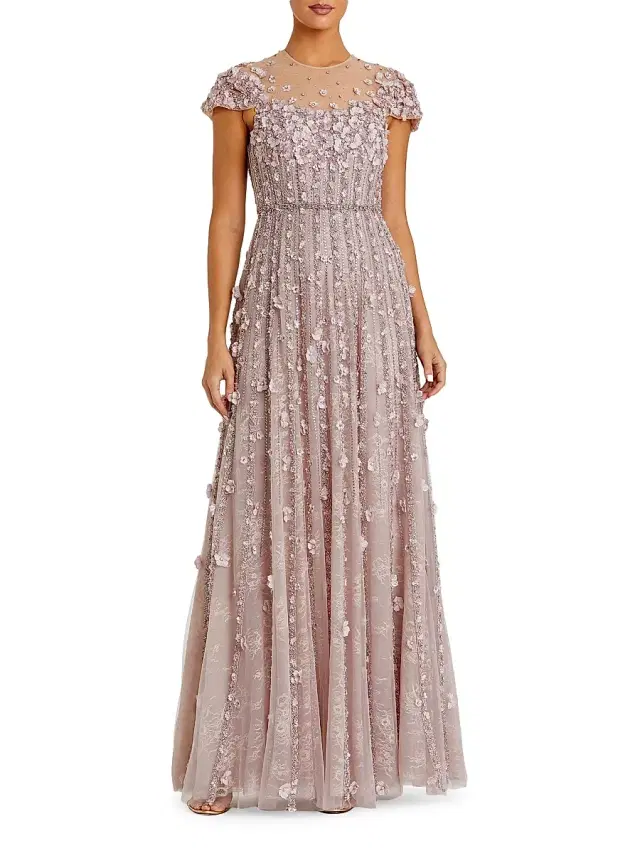 Mac Duggal Women's Embellished Illusion-Neck Mesh Evening Gown - Vintage Lilac