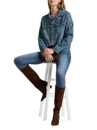 L'AGENCE Women's Vianney Hi-Lo Cropped Denim Jacket - Fargo | Thumbnail 2