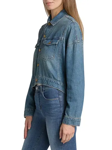 L'AGENCE Women's Vianney Hi-Lo Cropped Denim Jacket - Fargo | Thumbnail 4