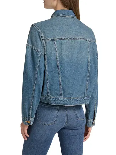 L'AGENCE Women's Vianney Hi-Lo Cropped Denim Jacket - Fargo | Thumbnail 5