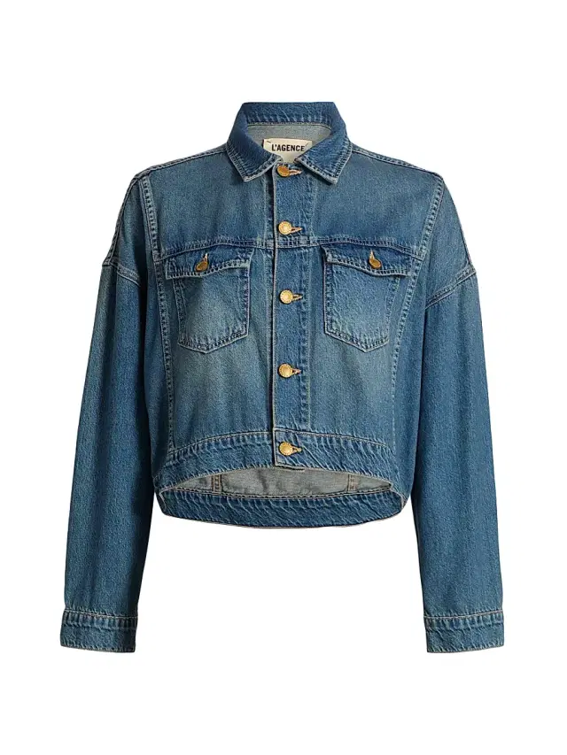 L'AGENCE Women's Vianney Hi-Lo Cropped Denim Jacket - Fargo