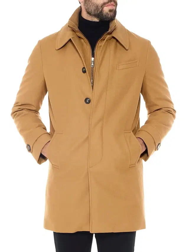 Norwegian Wool Men's Euro Virgin Wool-Blend Modern-Fit Coat - Camel