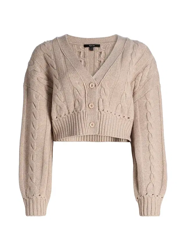 Toccin Women's Luxe Cable Knit Wool-Cashmere Cardigan - Beige Melange