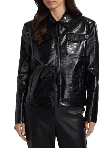 Toccin Women's Juno Crocodile-Embossed Faux Leather Moto Jacket - Jet | Thumbnail 3 Toccin Women's Juno Crocodile-Embossed Faux Leather Moto Jacket - Jet | Thumbnail 3