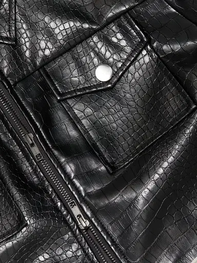 Toccin Women's Juno Crocodile-Embossed Faux Leather Moto Jacket - Jet | Thumbnail 7 Toccin Women's Juno Crocodile-Embossed Faux Leather Moto Jacket - Jet | Thumbnail 7