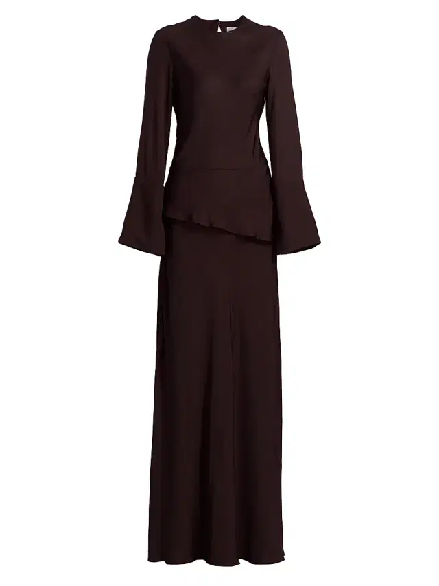Brandon Maxwell Women's Violet Layered Flare-Sleeve Gown - Espresso