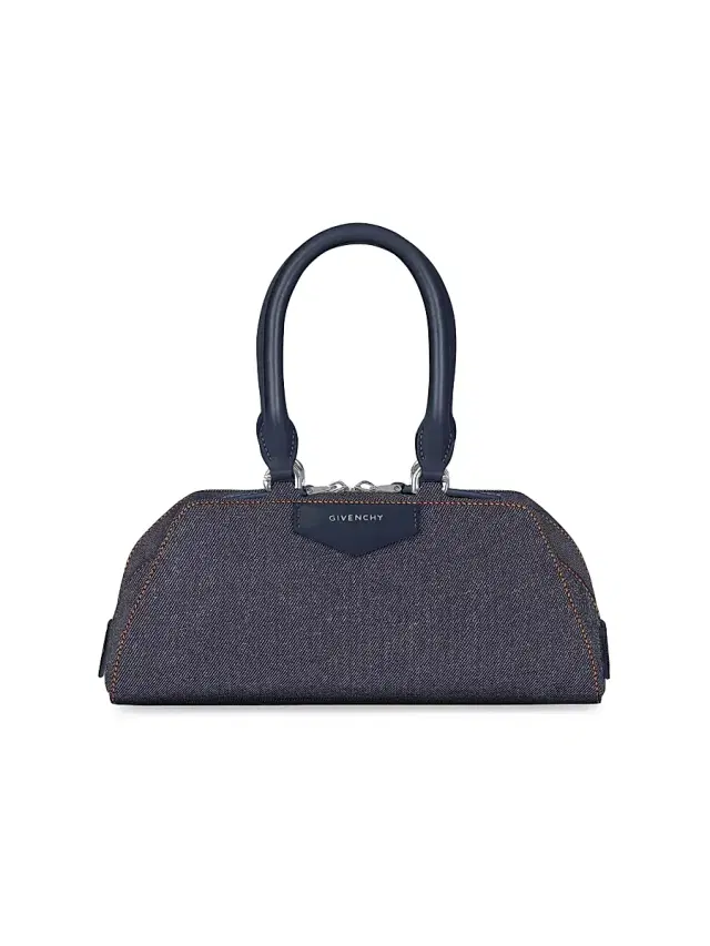Women's Mini Antigona East-West Top Handle Bag in Denim - Indigo Blue