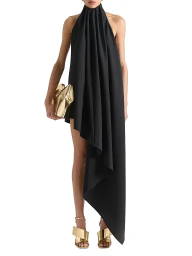 Givenchy Women's Draped Asymmetric Dress in Wool - Black | Thumbnail 2 Givenchy Women's Draped Asymmetric Dress in Wool - Black | Thumbnail 2