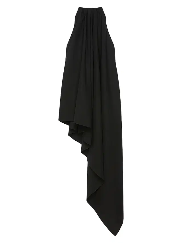 Women's Draped Asymmetric Dress in Wool - Black