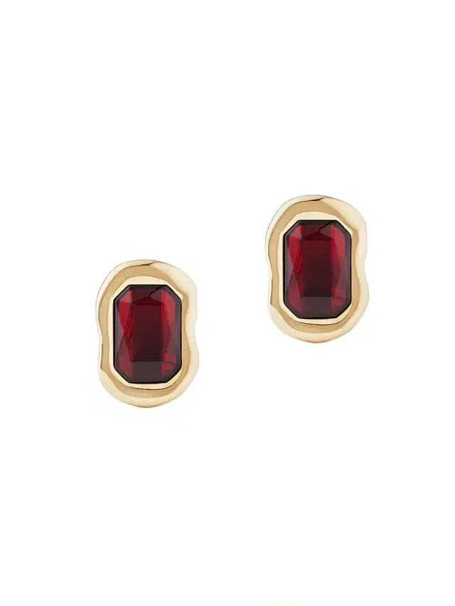 Women's Sculptural Crystal Earrings in Metal - Gold Red