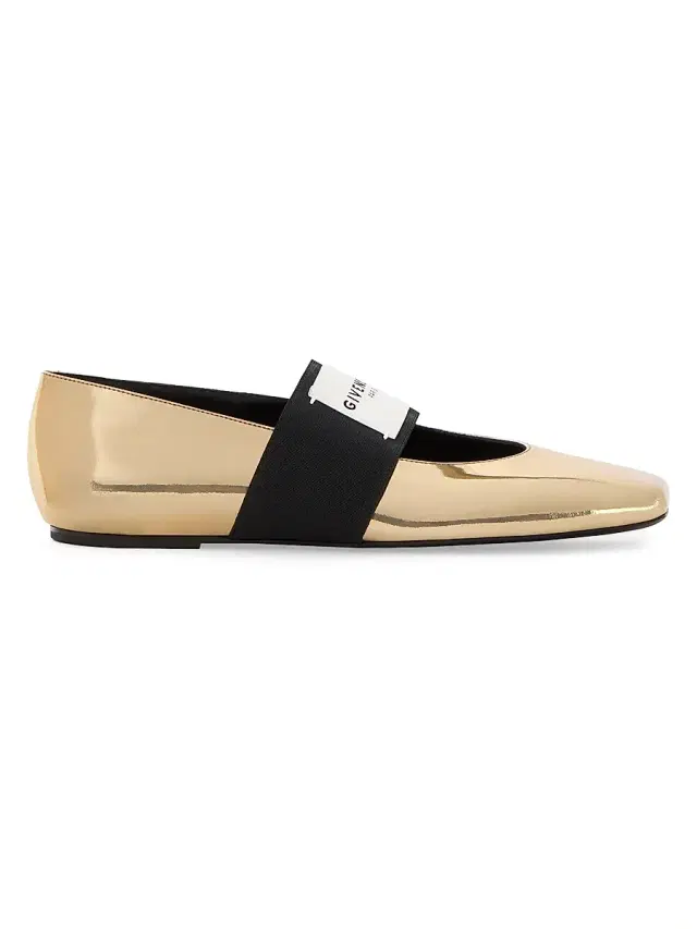 Women's Sliced Square Ballerinas in Mirror Effect Leather - Golden