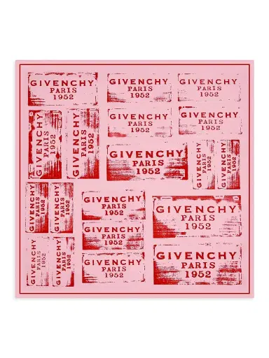 Givenchy Women's Stamp Square Scarf in Silk - Pink Red | Thumbnail 1 Givenchy Women's Stamp Square Scarf in Silk - Pink Red | Thumbnail 1