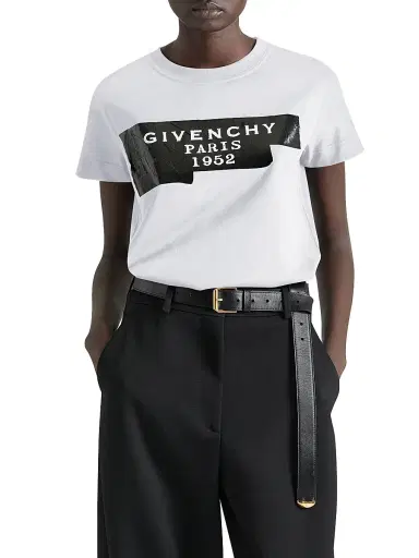 Givenchy Women's T-Shirt in Cotton with  Tape - White | Thumbnail 2