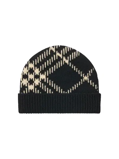 Burberry Men's Check Cashmere Knit Beanie - Black Calico | Thumbnail 2 Burberry Men's Check Cashmere Knit Beanie - Black Calico | Thumbnail 2