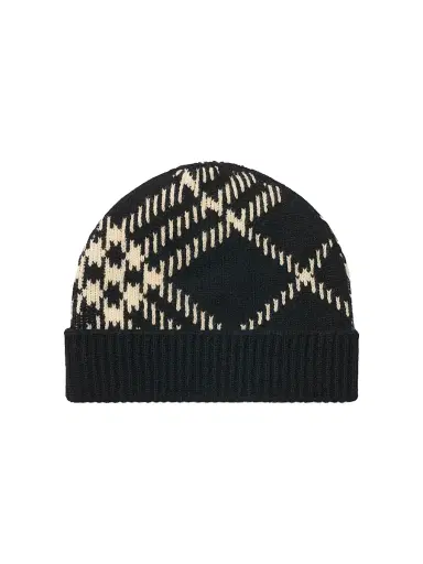 Burberry Men's Check Cashmere Knit Beanie - Black Calico | Thumbnail 1 Burberry Men's Check Cashmere Knit Beanie - Black Calico | Thumbnail 1