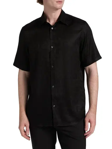 Emporio Armani Men's Jacquard Button-Front Sport Shirt - Black | Thumbnail 3 Emporio Armani Men's Jacquard Button-Front Sport Shirt - Black | Thumbnail 3