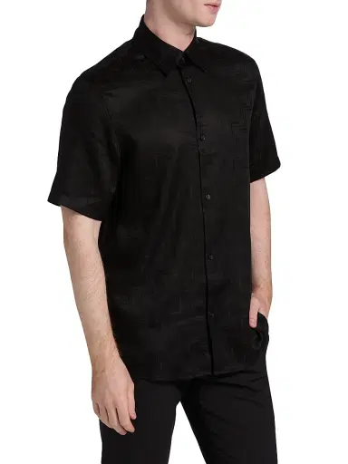 Emporio Armani Men's Jacquard Button-Front Sport Shirt - Black | Thumbnail 4 Emporio Armani Men's Jacquard Button-Front Sport Shirt - Black | Thumbnail 4