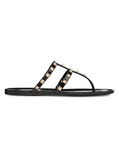Valentino Garavani Women's Rockstud Flat Rubber Sandals - Black | Thumbnail 1 Valentino Garavani Women's Rockstud Flat Rubber Sandals - Black | Thumbnail 1