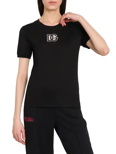 Dolce & Gabbana Women's Cut-Out Logo Cotton T-Shirt - Black | Thumbnail 3 Dolce & Gabbana Women's Cut-Out Logo Cotton T-Shirt - Black | Thumbnail 3