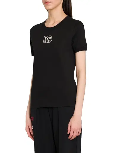 Dolce & Gabbana Women's Cut-Out Logo Cotton T-Shirt - Black | Thumbnail 4 Dolce & Gabbana Women's Cut-Out Logo Cotton T-Shirt - Black | Thumbnail 4