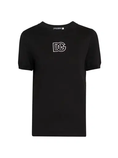 Dolce & Gabbana Women's Cut-Out Logo Cotton T-Shirt - Black | Thumbnail 1 Dolce & Gabbana Women's Cut-Out Logo Cotton T-Shirt - Black | Thumbnail 1