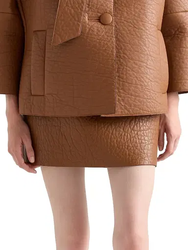 Prada Women's Nappa Leather Mini Skirt - Brown | Thumbnail 2