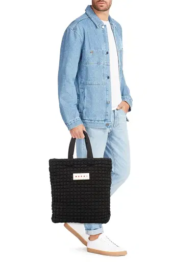 Marni Men's Logo Quilted Tote - Black | Thumbnail 2 Marni Men's Logo Quilted Tote - Black | Thumbnail 2