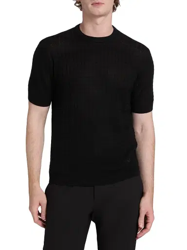 Emporio Armani Men's Textured Knit Short-Sleeve Sweater - Black - Size XL | Thumbnail 3