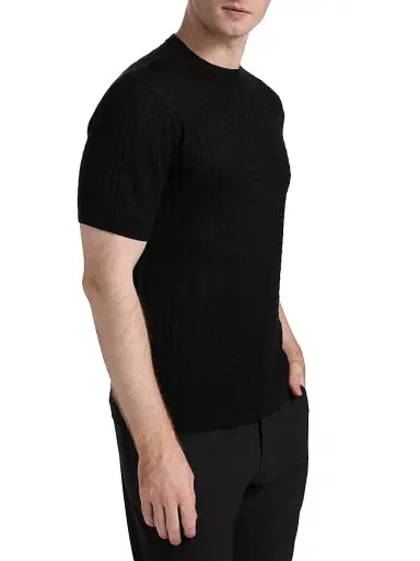 Emporio Armani Men's Textured Knit Short-Sleeve Sweater - Black - Size XL | Thumbnail 4