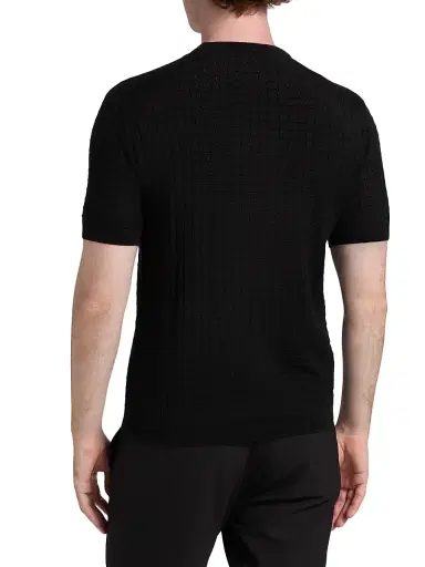 Emporio Armani Men's Textured Knit Short-Sleeve Sweater - Black - Size XL | Thumbnail 5