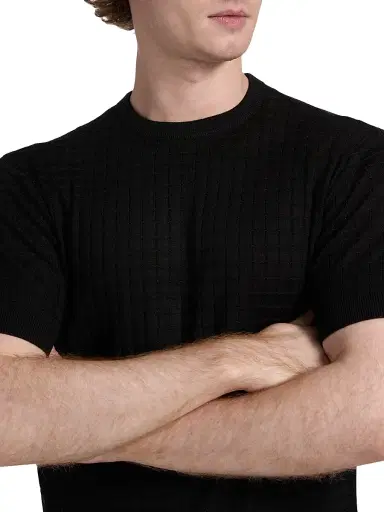Emporio Armani Men's Textured Knit Short-Sleeve Sweater - Black - Size XL | Thumbnail 6