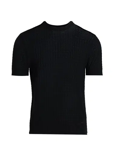 Emporio Armani Men's Textured Knit Short-Sleeve Sweater - Black - Size XL | Thumbnail 1