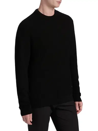 Emporio Armani Men's Tonal Basket Weave Virgin Wool Sweater - Black - Size XXL | Thumbnail 4 Emporio Armani Men's Tonal Basket Weave Virgin Wool Sweater - Black - Size XXL | Thumbnail 4